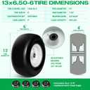 13x6.50-6 Flat Free Lawn Mower Tire Wheels; 2 Packs Smooth Tread Puncture-proof Tire for Lawnmowers, Replacement 3/4" & 4 Pcs 5/8" Bearing with 24 Spacers for Zero Turn Mowers Garden Tractors Carts