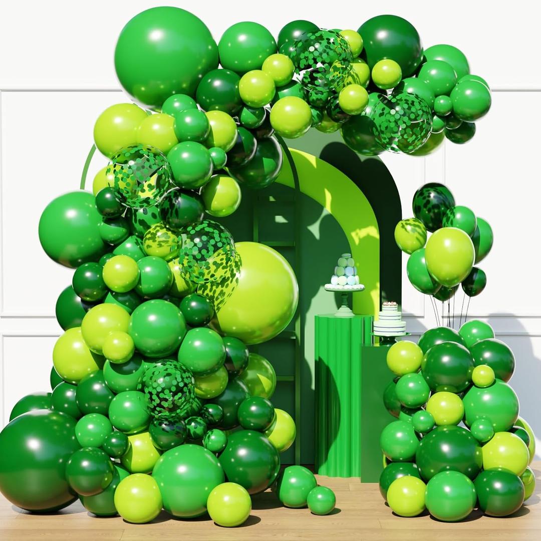 Green Balloons Arch Kit, 129Pcs Green Balloons Garland Different Size for Birthday,Jungle Forest Themed, St. Patrick's Day, Summer Party Decorations