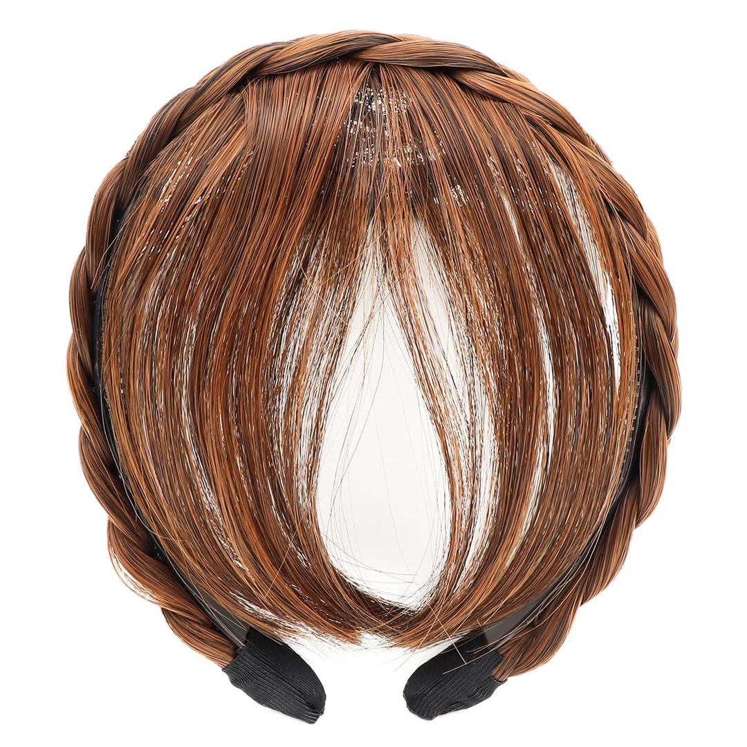 FERCAISH Front Hair Bangs Wigs Headband, Synthetic Wigs Headband for Women Girls (Light Brown)