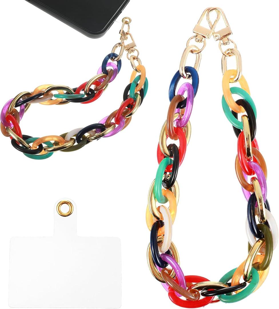 Colorful Acrylic Phone Chain Wristlet, Detachable Cell Phone Wrist Strap, Cute Phones Strap Wrist Bracelet for Phones Case, Acrylic Chain Wristlet with Tether Tab