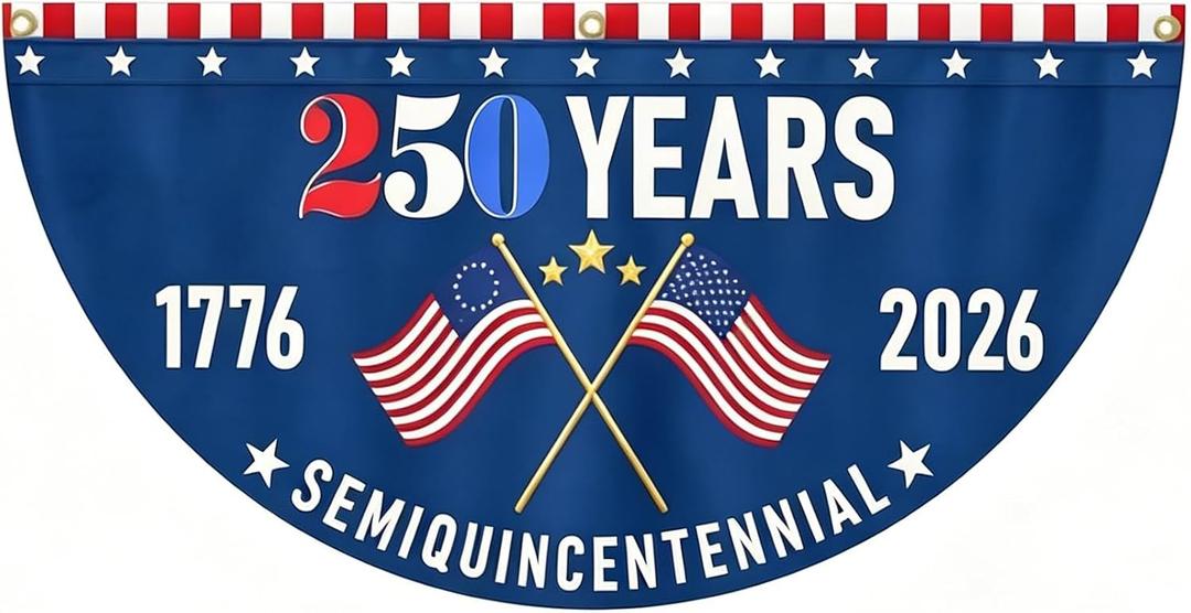 US Patriotic Bunting Flag 6x3 Ft, American semiquincentennial anniversary, Half fan flag Half Circle Banner - Fade Resistant Patriotic Decor for 250th 4th of July, Independence Day, Memorial Day | Indoor Outdoor Porch Wall Use