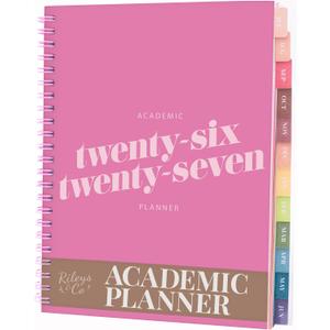2 x Rileys Academic Planner 2026-2027, Daily, Weekly & Monthly Planner, July 2026 - June 2027, Student Notes Pages, Twin-Wire Binding, Weekly Agenda for School & Work (8 x 6-Inches, Diagonal, Pink)