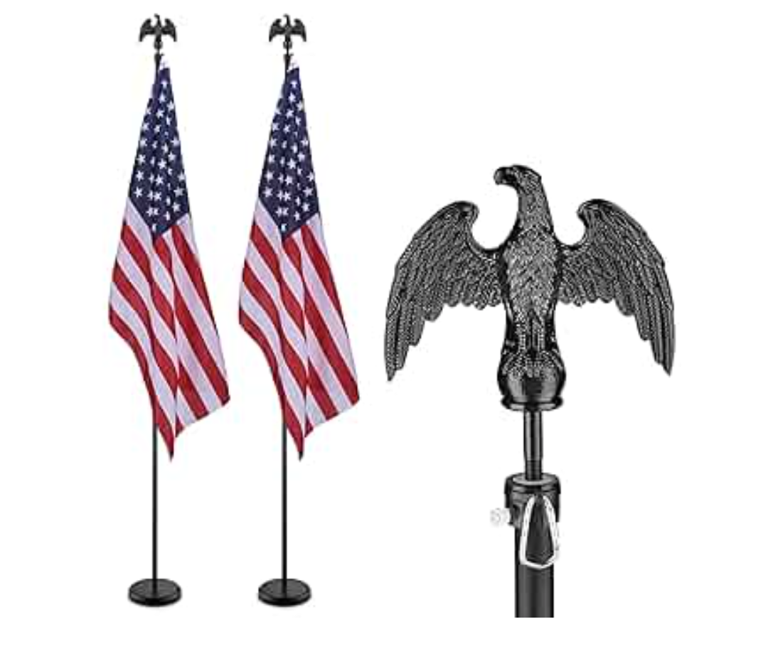 Yeshom 2 Pack 8FT Sectional Indoor Flag Pole Kit Blacked Eagle Topper Aluminum Heavy Duty Black Pole Stand with 3x5Ft US Flag & Base Stand for Office School City Hall Reception Room Commercial
