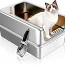 PETNF All Metal Cat Litter Box - All Stainless Steel Litter Box, Odor-Free Large Capacity with Included Litter Scoop, Leak-Proof High-Sided, Easy-to-Maintain for Big Cats & Multi-Cat Homes (1 Pack)