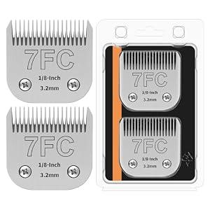 2Pack Size-7FC Blade Detachable Pet Clipper Replacement Blades Compatible with Andis Pet Clipper/ Oster A5/ Wahl KM Series Dog Clipper, Ceramic Blade & Stainless Steel Blade，Cutting length 3.2mm/ 1/ 8”