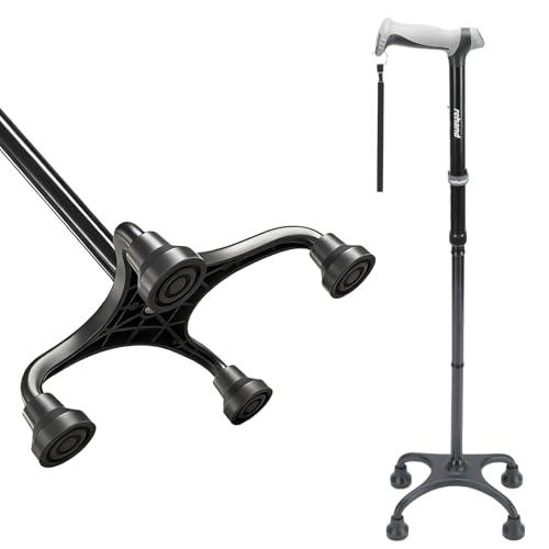 Rehand Quad Canes, Walking Cane for Men & Women with Ergonomic Handle Ever and Graceful 4-Pronged Base for Extra Stability, Foldable, Adjustable Walking Sticks for Right or Left Handed