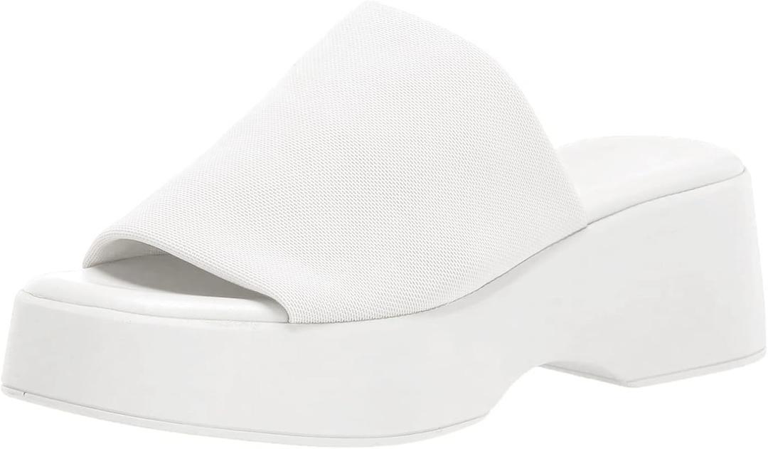 Minshluu Womens Wedge SIides Sandals Platform Open Toe Slip On Elastic Band Wedges Shoes (9, White)