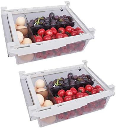 YekouMax Fridge Organizer, Refrigerator Organizer Bins, Pull Out with Handle, Fridge Shelf Holder Storage Box, Clear Drawer Container for Food,Drinks (2 Pack Large)