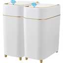 Yatmung 2-Pack - Automatic Compact Trash Can with Touchless Lid Smart Garbage Can - Waste Basket for Bathroom, Bedroom, Laundry Room, Small Spaces - Motion Sensor Trash Bin - White with Gold Edge