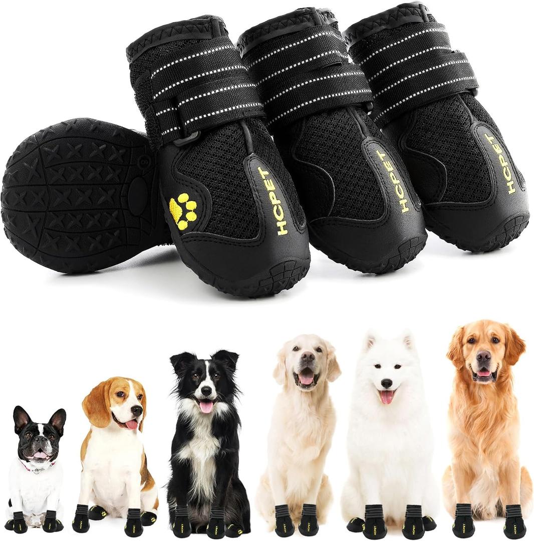 Hcpet Dog Shoes, Dog Boots for Large Dogs, Waterproof Dog Booties Paw Protector for Summer Hot Pavement, Winter Snowy Day, Outdoor Walking, Indoor Hardfloors Anti Slip Sole Black Size 7 (#7 (width 2.75 inch) for 63-78 lbs)