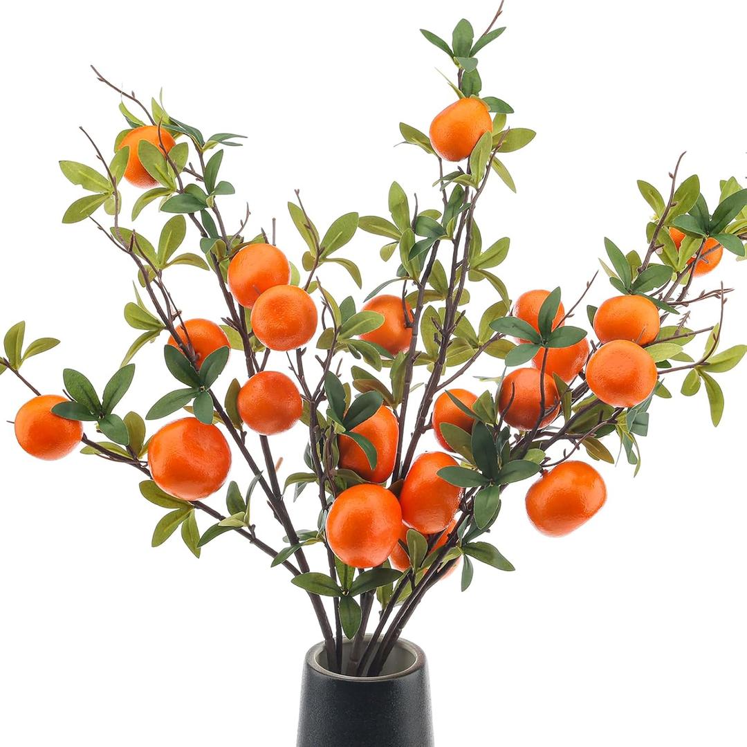 Woration 3PCS Artificial Orange Tree Branches Fake Fruit Tangerine Plants Twig Picks for Home Decor Office Wedding Window Props 37.4 Inch