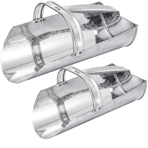 Cididu 2 Pack Feed Scoop for Livestock, Metal Feed Grain Scoop, Heavy Duty Horse Feed Scoops with Encased Handle, Stackable Durable Poultry Feed Scoops for Chicken Bird Gardening Farm, 2.5 Qt and 4 Qt