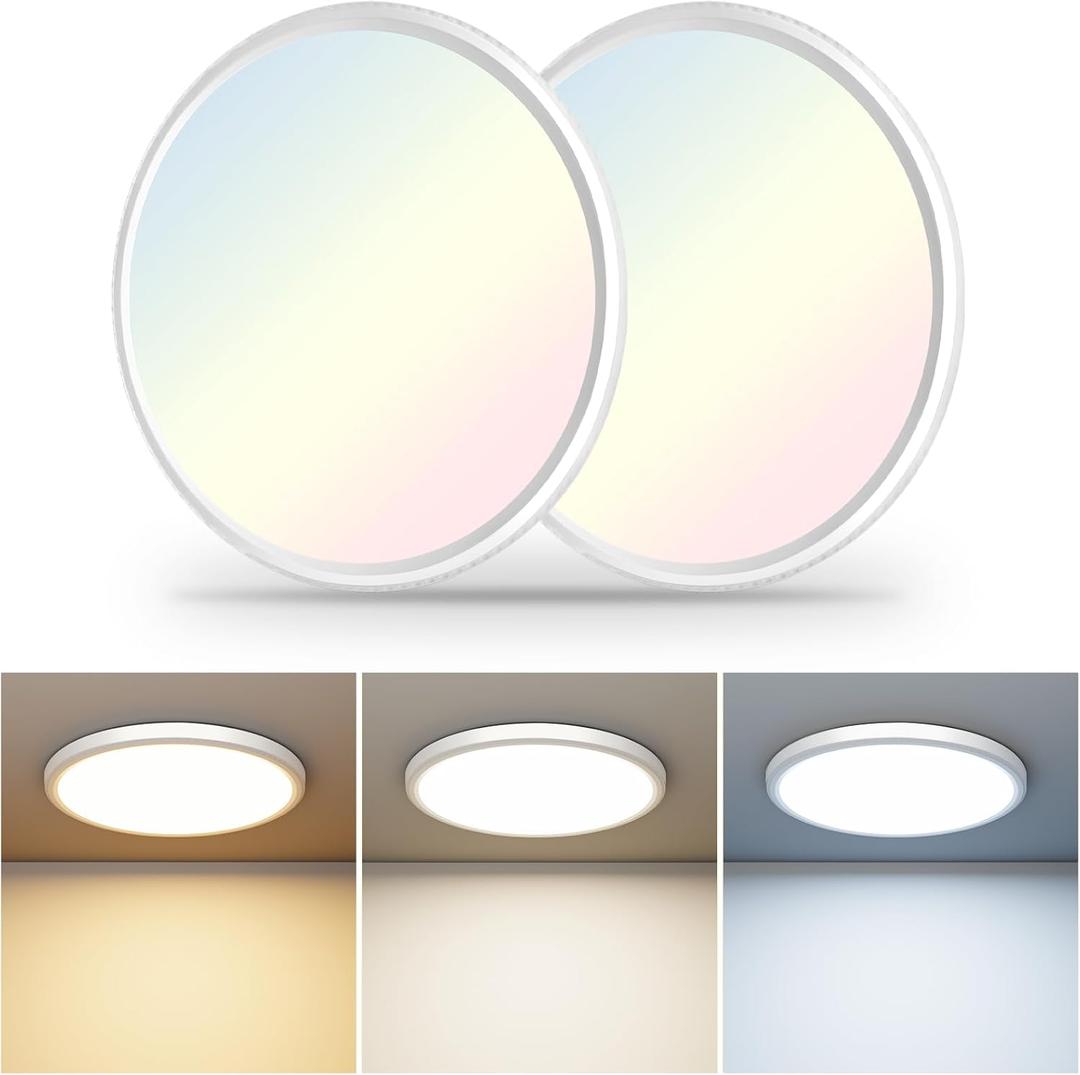 LED Ceiling Light, 2800LM Super Bright 9 Inch Led Flush Mount Ceiling Light 3000K/4500K/6000K 3CCT Dimmable for Kitchen,Bedroom,Living Room (2 Pack, White)