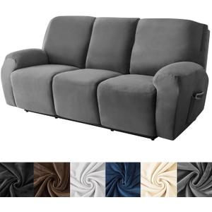 HFCNMY Recliner Couch Cover,8 Pieces Stretch Velvet Recliner Sofa Cover,Washable Recliner Cover with Elastic Bottom Dark Gray (3 Seat)