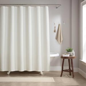 Arkwright Bathroom Shower Curtain Set - Stainless 12 Metal Hooks, Raindrop Jacquard Woven Washable Fabric with Weighted Hem & Rust-Proof Grommets, 210 GSM Heavy Duty, 72 x 72 in, White