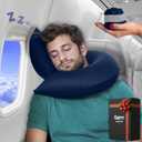 Inflatable Travel Pillows for Airplanes, Cars & Home. Head, Neck & Chin Support. Firmness Adjustable, Inflatable Neck Pillow for Traveling on Plane, Blow Up Pillows for Air (Navy with Gray Band)