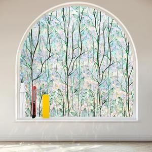 QHY Sunshine Window Privacy Film with Installation Tools Home Decorative Colored Glass Window Stickers Reusable electrostatic Window Stickers (Green Plants,34.5 * 78.7 in)(6pcs)