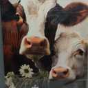 Cow Pictures Farmhouse Animal Print Framed Painting With Flower Poster 16x24 Inches