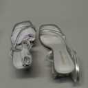 DREAM PAIRS Women's kitten Low Strappy Lace Up Heels Open Square Toe Thong Ankle Strap Heels Sexy Fashion Comfort Dress Shoes Party Sylvestra Pumps Heeled Sandals,Size 8,Silver-Pu,SDHS2405W, Size 7