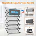 Magnetic File Holder, 6-Tier Foldable No Drilling Magnetic File Folder Holder, Space-Saving Black Magnetic Hanging File Organizer for Whiteboard, File Cabinets, Refrigerator, Office, Kitchen