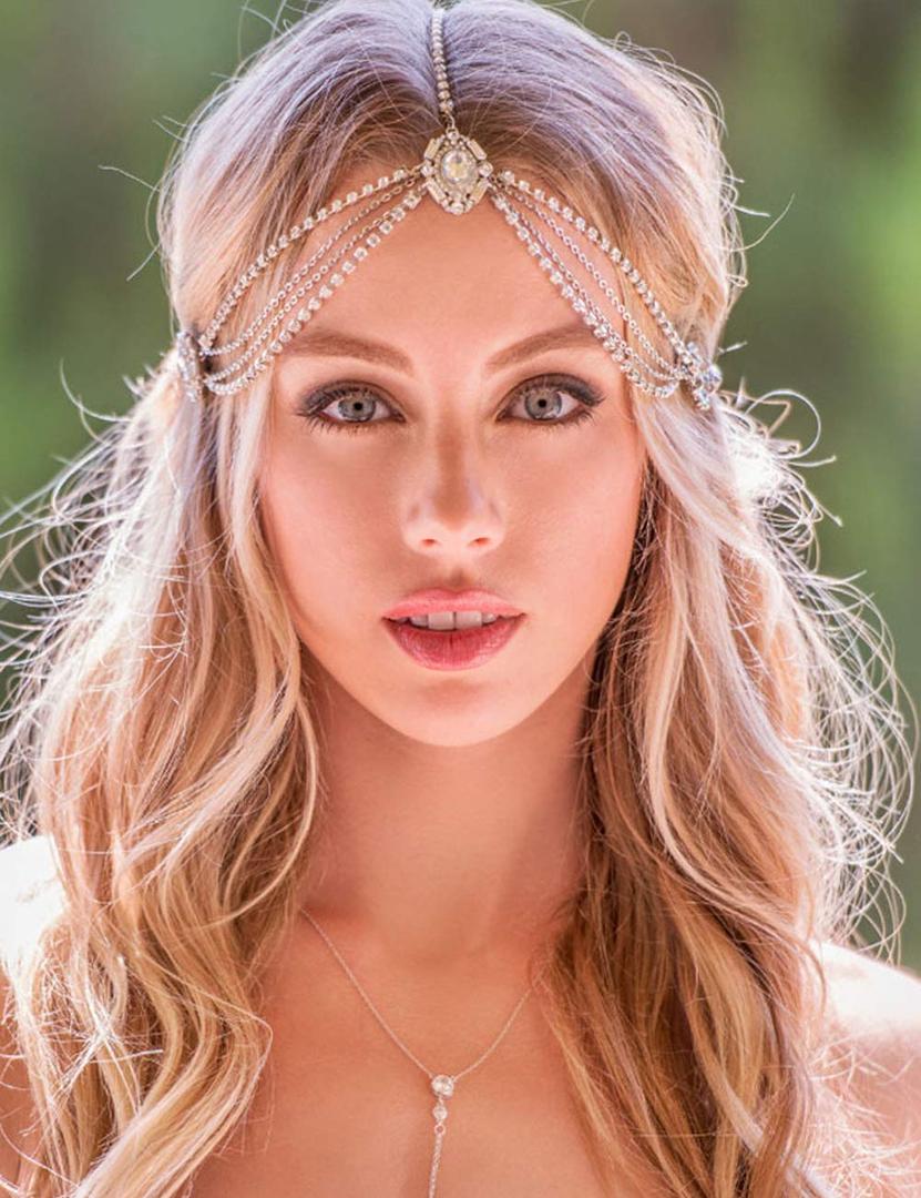 Missgrace Women Dainty Bohemian Rhinestones Head Chain Hair Accessories for Bridal (Gold)