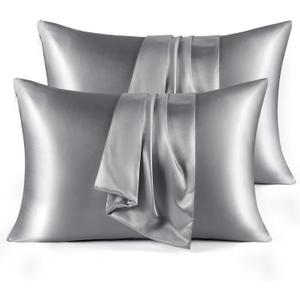 Bedsure Satin Pillowcase for Hair - Dark Grey Satin Pillow Cases Standard Size with Zipper 4, Similar to Silk Pillow Cases for Skin, Silky & Soft, Gifts for Women Men, 20x26 Inches (Standard (20" x 26"), 05 - Dark Grey - Zipper)