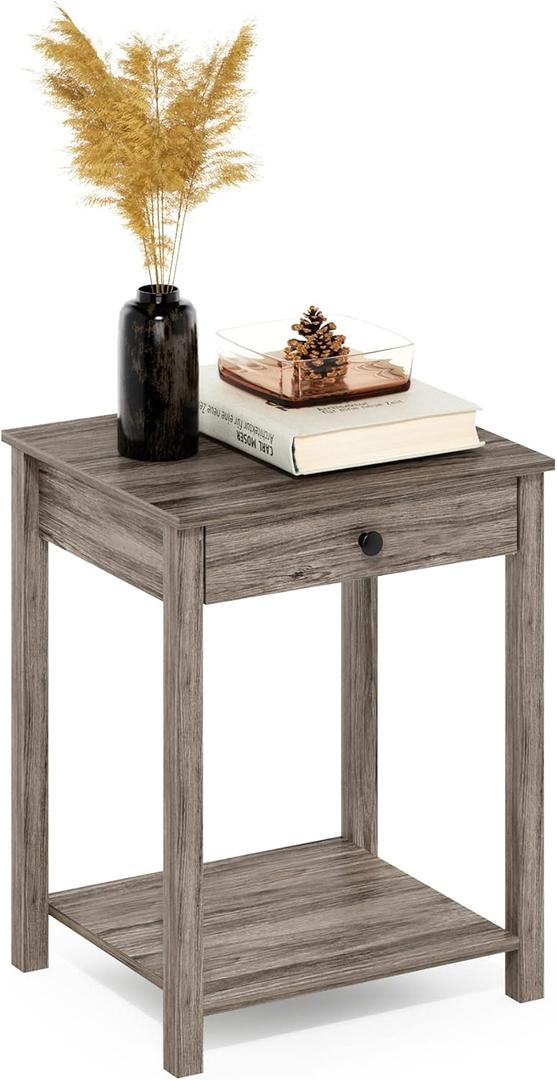 Furinno Classic Side Table with Drawer, 1 Pack, Rustic Oak, 1-Pack Square