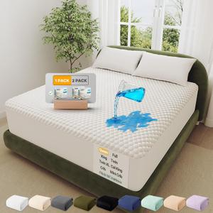 OhGeni 100% Waterproof Queen Mattress Protector,Queen Size Mattress Soft Pad,Pet Hair & Bedwetting Resistant,Cooling Breathable Fitted Sheets,Washable Bed Cover,Non-Slip Deep Pocket,Noiseless for Bedroom