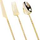 150PCS Gold Plastic Silverware, Heavy Duty utensils, Disposable Plastic Cutlery Silverware Include 50 Forks, 50 Knives, 50 Spoons for Party and Wedding, Gold Bead