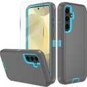for Samsung Galaxy S24 FE 5G Case, S24 FE Heavy Duty case, [Belt Clip Holster] [Glass Screen Protector] [Military Grade Protective ] [Shockproof] [Dropproof] [Dust-Proof] (Gray/SkyBlue)