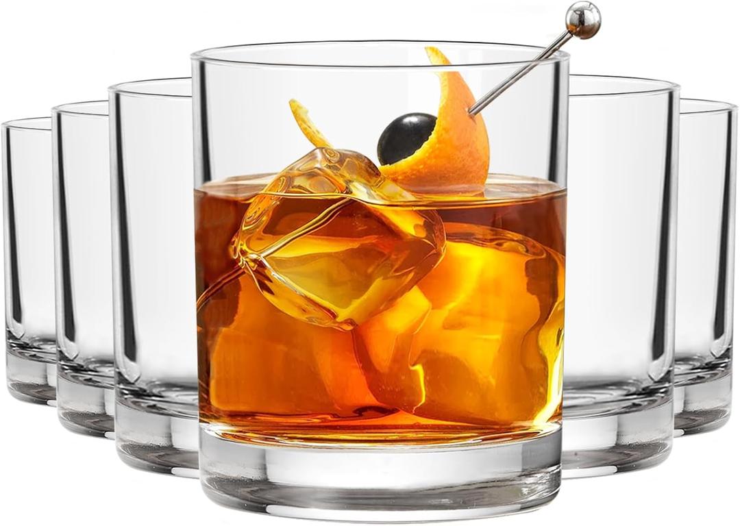 Whiskey Glasses Set of 6, 10 Oz Old Fashioned Glass Cocktail Glasses, Lowball Glasses Tumbler, Clear Glass Cups for Bourbon Whiskey Scotch Juice, Whiskey Gifts for Men