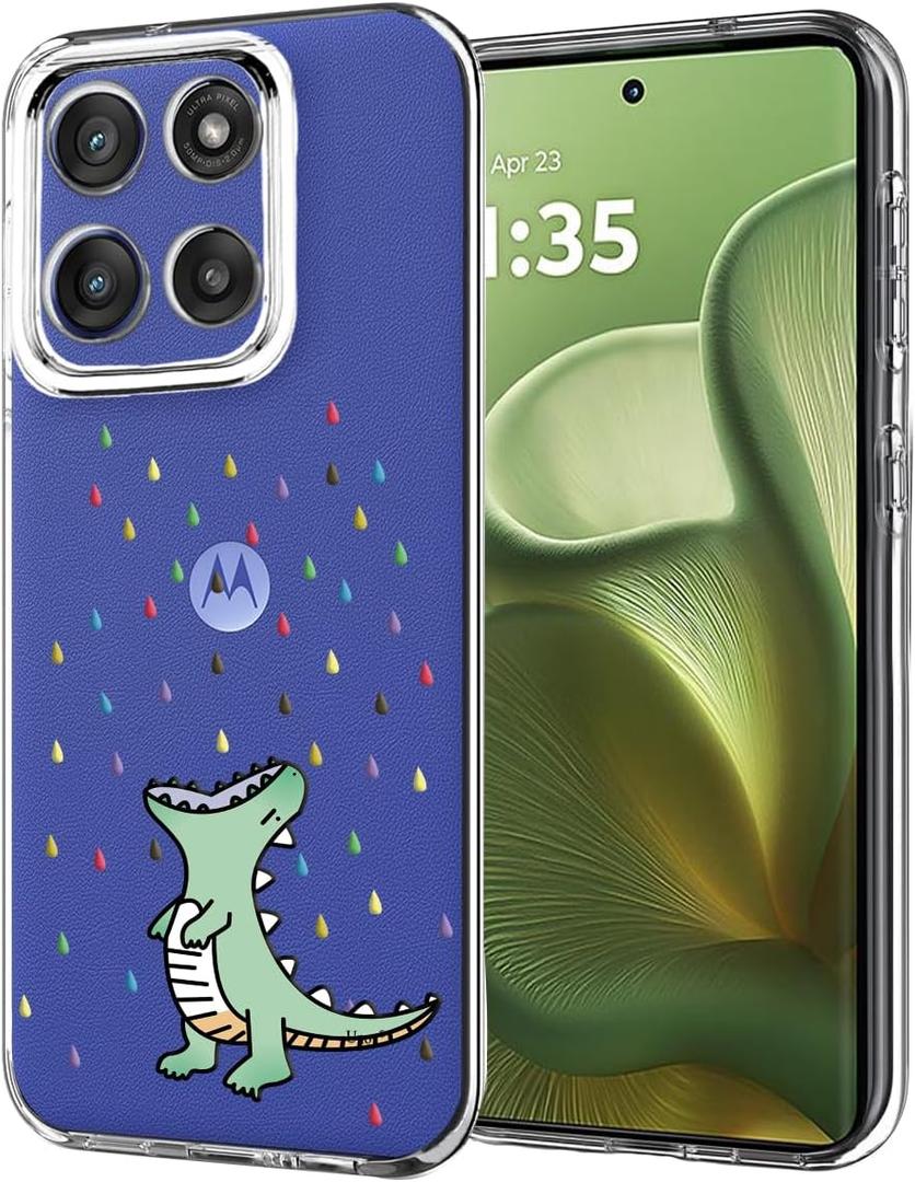 Unov Case Compatible with Motolora Moto Edge 60 Fusion Moto 60 5G Clear with Dino Rainbow Dinosaur Dragon Embossed Pattern Design Soft TPU Shock Absorption Slim Protective Back Cover