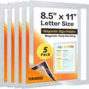 5Packs Magnetic Frames for Refrigerator - 8.5x11 Magnetic Sign Holder with Metal Surface - File/Paper/Document Holder & Photos/Picture/Poster Frame for Home/Office (Silver)