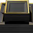 Liacere 100PCS Black and Gold Square Plastic Plates-50PCS Dinner Plate and 50PCS Dessert Plate-Durable Fancy Disposable Plates for Party&Halloween