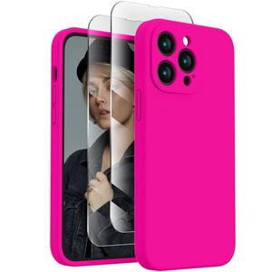 FireNova for iPhone 14 Pro Case, Silicone Upgraded [Camera Protection] Phone Case with [2 Screen Protectors], Soft Anti-Scratch Microfiber Lining Inside, 6.1 inch,Hot Pink
