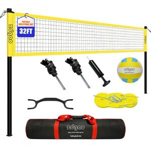 Volleyball Net Outdoor - Portable Volleyball Set for Backyard with Professional Volleyball Net, Wrap Yarn Volleyball and Pump, Boundary Line, Carry Bag, 32' x 3'