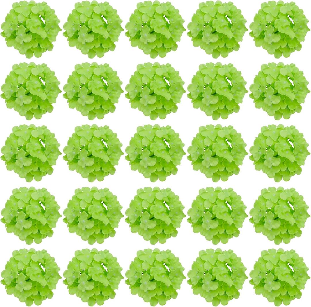 FagusHome 30 Pcs Silk Hydrangea Heads Artificial Flowers Heads and Stems Fake Hydrangea Flowers for Home Wedding Decor (Green)