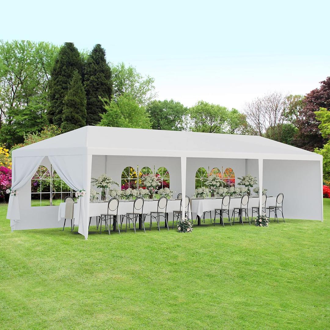 F2C 10 * 30 FT Outdoor Gazebo White Canopy with Removable Sidewalls WindowsParty Wedding Tent Cater Events Pavilion Beach BBQ Event,Waterproof