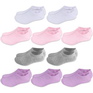 Cozi Foot 10 Pairs Boys Girls No Show Socks Cotton Non Slip Low Cut Socks (Medium, White/Gray/Pink/Purple)