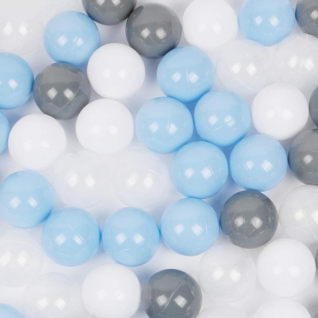 Pack of 100 Plastic Balls, 2.2 inches/5.5 cm, BPA Free Pit Balls Crush Proof Ocean Balls Phthalate Free for Boys Girls Toddlers Indoor Outdoor (Blue,Grey,White)
