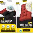 SUNROX Memory Foam Jumbo Rocking Chair Cushions, FadeShield Water Resistant Non Slip Durable Tufted Pads, Set of Seat & Back Cushion with Ties for Indoor/Outdoor Rocker, 2 Piece, Burgundy