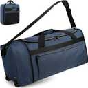 Uarition 80L Foldable Rolling Duffle Bag with Wheels, 28 Large Duffle Bag for Travel, Carry On Luggage Duffel Bag for Traveling/Camping/Moving, Water Resistant, Blue