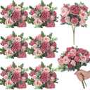 6 Pcs Artificial Peony Silk Florals Fake Mix Silk Peony Rose Faux Flower Hydrangea Bouquet Elegant Realistic Wedding Floral Centerpiece for Home Party Table Arrangement (Champagne with Red)