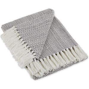 DII Herringbone Striped Collection Cotton Throw Blanket, 50x60, Gray