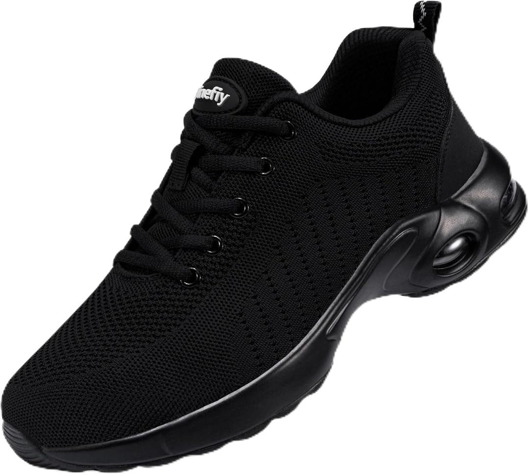 Tinefiy Steel Toe Shoes for Women Lightweight Safety Shoes Air Cushion Comfortable Slip Resistant Indestructible Womens Puncture Proof Work Shoe (Size 7, Black)