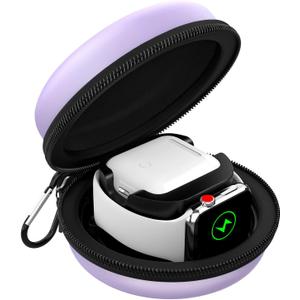 MoKo Travel Case Compatible with Apple Watch Series 11/10/9/8/7/6/5/4/3/2/1/SE3/SE2/SE,Portable Protective Storage Bag Fit iWatch Stand and Airpods 2 & 1 Charging Case Station Dock,Taro Purple