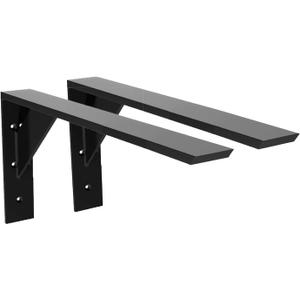 Heavy Duty Shelf Brackets 2 Pack 20" x 10" x 2.5" Black Steel 3/8" Thick Countertop Support Mantel L Bracket for Wood Granite Quartz Countertop