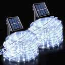 JMEXSUSS 2 Pack 100 LED Solar Rope Lights, 33ft 8 Modes Waterproof LED Solar Pool Lights for Trampoline, Fence, Gazebo, Yard, Walkway, Path, Garden Decor (White)