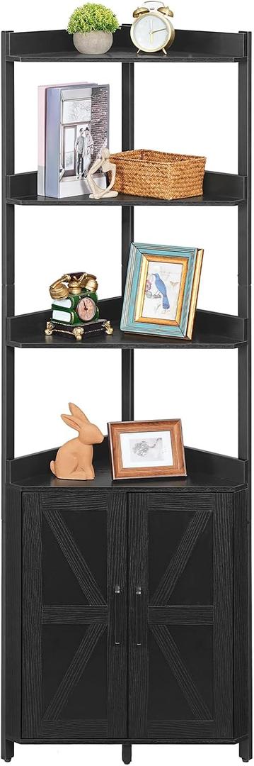 HOOBRO Corner Shelf with Storage, Tall Corner Storage Cabinet, 5-Tier Corner Bookshelf with Protective Fence, for Living Room, Black BB78CJ01, 15.1"L x 15.1"W x 70.4"H