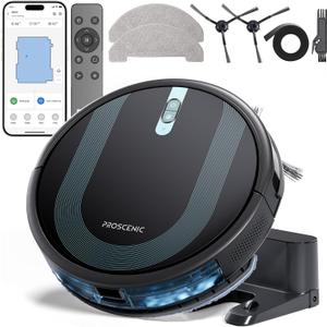 Proscenic WiFi Robot Vacuum and Mop 3000 Pa with Gyro Navigation, Boundary Strip, Self-Charging -3 Modes for Hard Floors and Carpets WiFi. Remote Control -Dark Black